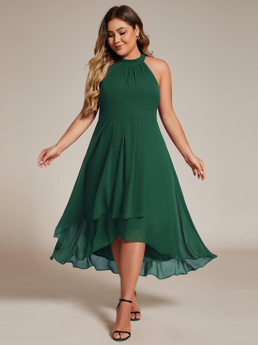 Stilvolles Plissee Midikleid, A-Linie, Halterneck, Damen, festlich für Empfänge.