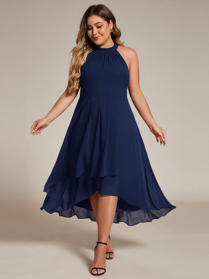 Wunderschönes A-Linie Midikleid Damen, Halterneck, fließend & elegant für besondere Feiern.