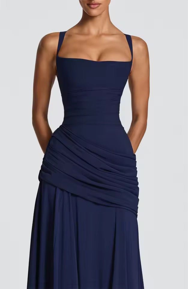 Hochzeitsgast Maxikleid, Damen Abendkleid mit Herzausschnitt & Raffung. Festlich, lang & sehr elegant.