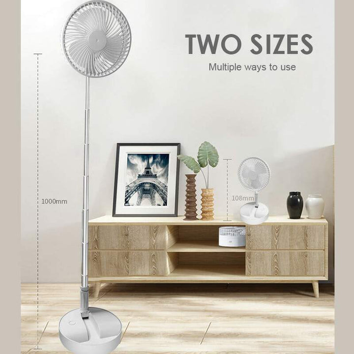 Teleskop-Ventilator mit USB-Anschluss, 4 Geschwindigkeitsstufen und Akku. Mobil, faltbar für frische Luft überall.