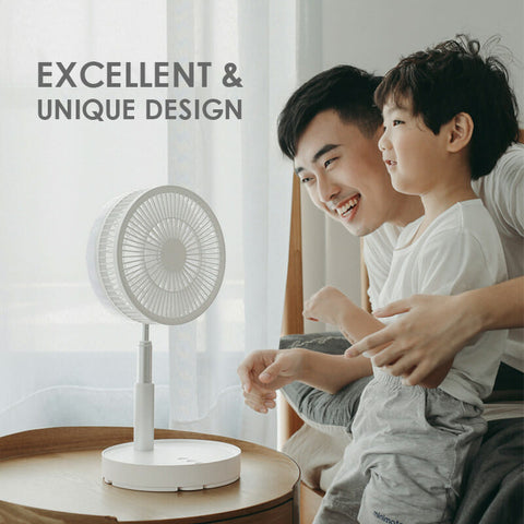 Tragbarer Akku-Ventilator, 180° schwenkbar, faltbar. USB-Anschluss, 24 Std. Laufzeit, perfekt für Reise und Sommer.