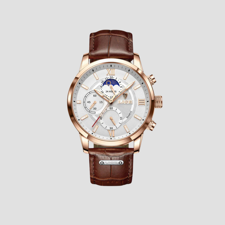 Elegante Davion Herrenarmbanduhr mit Quarzwerk und stilvollem Lederarmband; klassisches Accessoire für Männer.