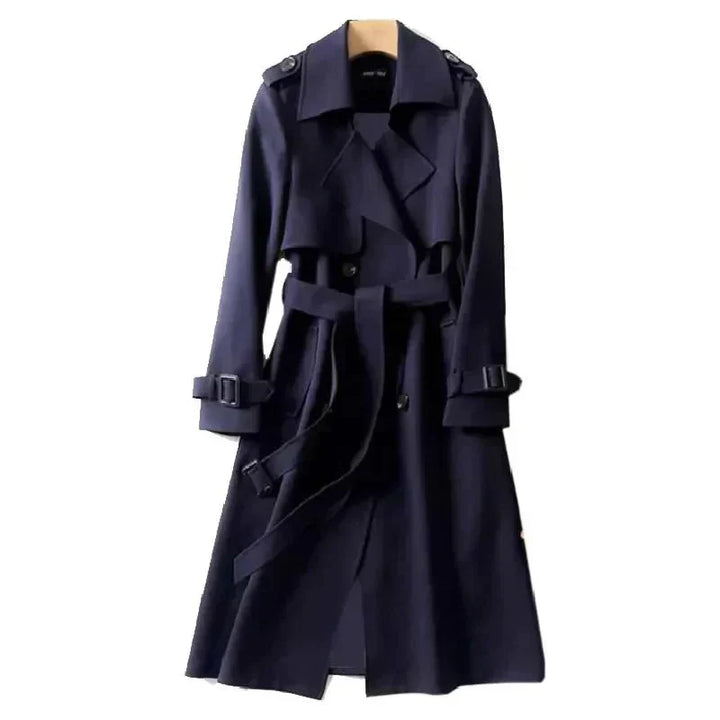 Stilvoller Damenmantel, langer Trenchcoat mit Gürtel, perfekt als Übergangsmantel für Damen.