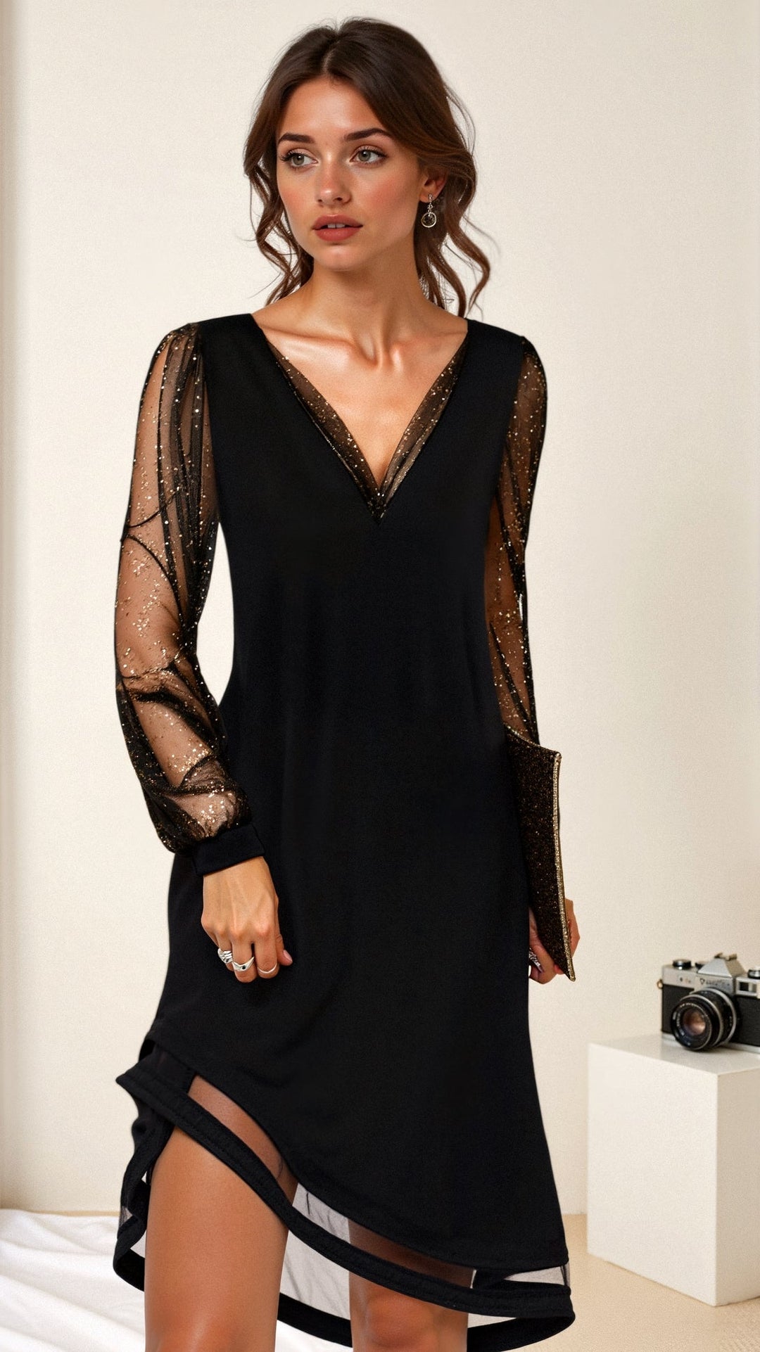Glamouröses schwarzes Pailletten-Abendkleid für Damen, perfekt für Sommerpartys und festliche Anlässe. Schimmernde Eleganz.