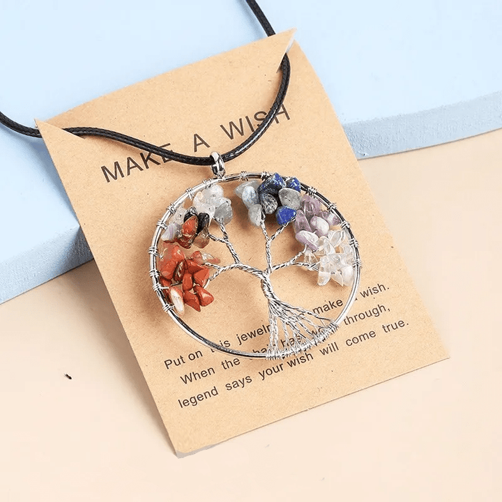 Spirituelle 7 Chakren Lebensbaum Halskette für Damen & Herren, Kraftvoller Naturstein Schmuck.
