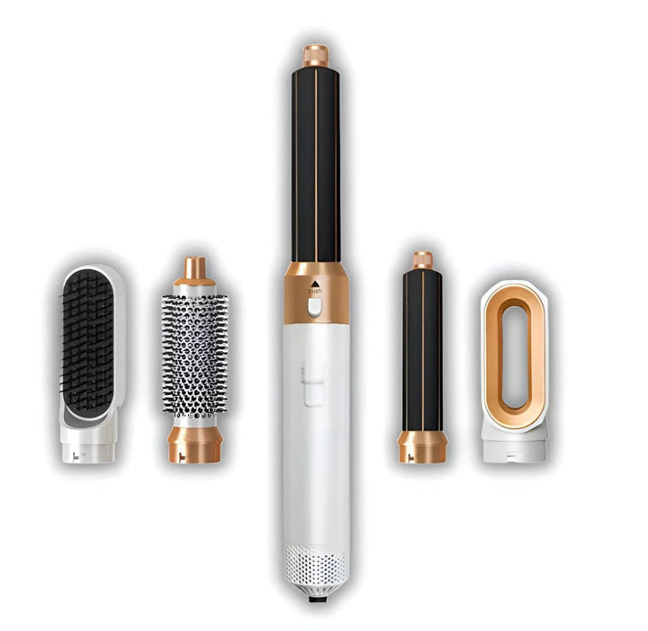 5-in-1 professioneller Airstyler mit Wechselköpfen für Trocknen, Glätten, Locken & Volumen. Ionen-Technologie.