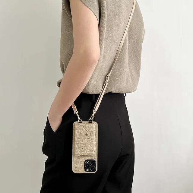 Urban Chic Leder-Handy-Crossbody für iPhone mit Kartenhalter, luxuriöses Accessoire für Damen & Herren.