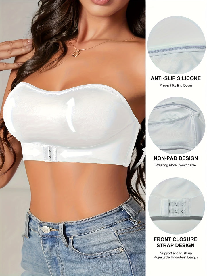 Weicher nahtloser Damen Bandeau BH in Schwarz, perfekt für Training oder unter rückenfreien Oberteilen.