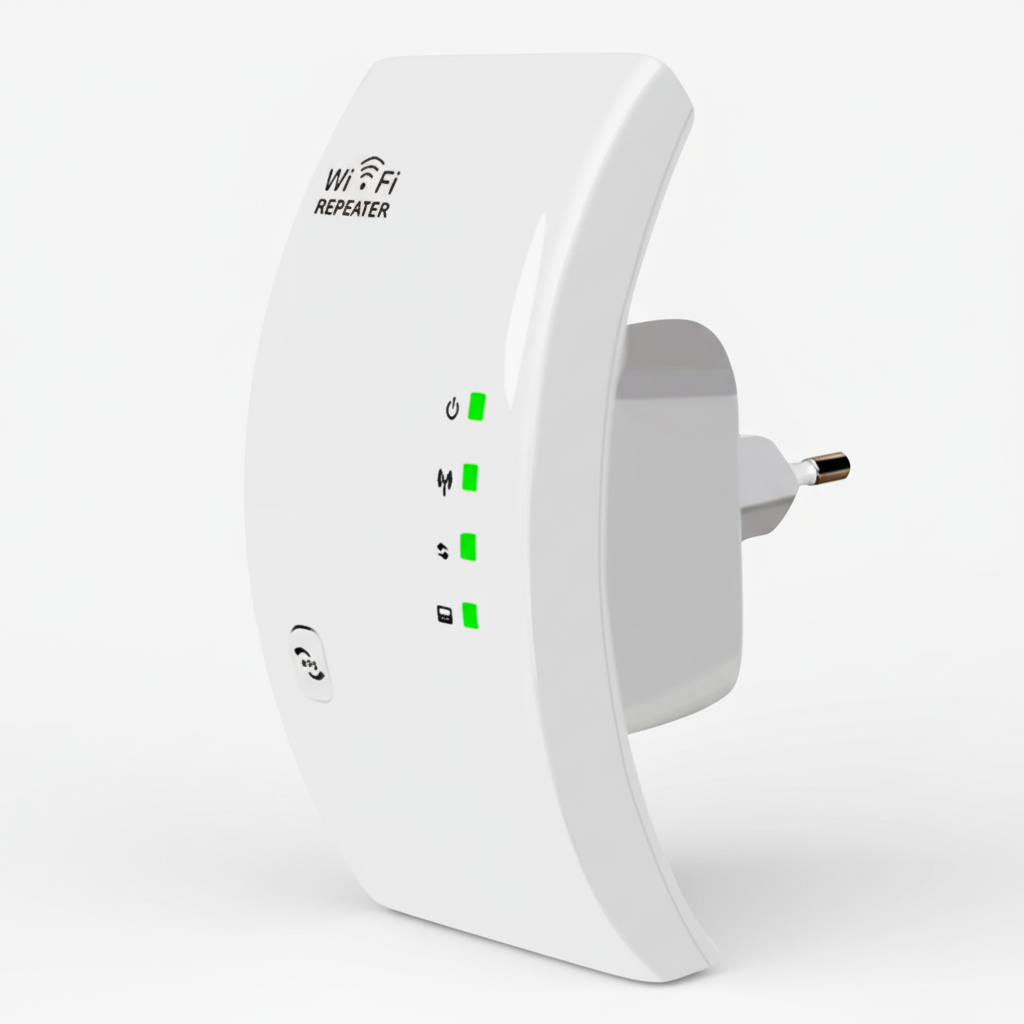NetBoost WLAN-Verstärker erweitert WiFi-Range und verstärkt Internetsignal. Ideal für größere Wohnungen oder Büros.