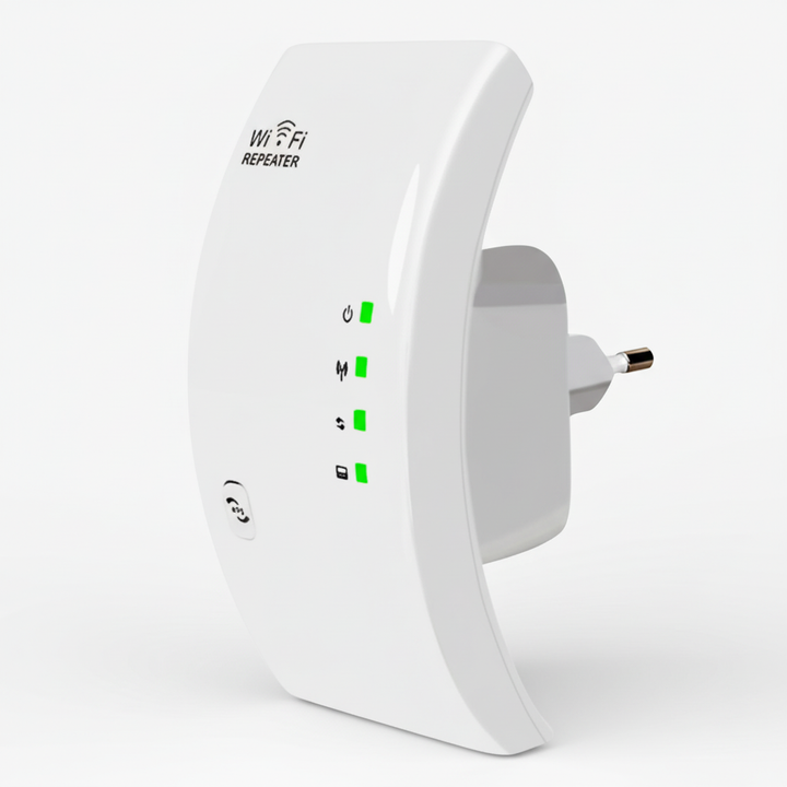 NetBoost WLAN-Verstärker erweitert WiFi-Range und verstärkt Internetsignal. Ideal für größere Wohnungen oder Büros.