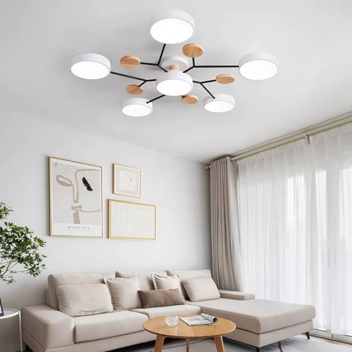 Design-LED-Deckenlampe für Wohnzimmer. Skandinavisch, modern, warmweißes Licht.