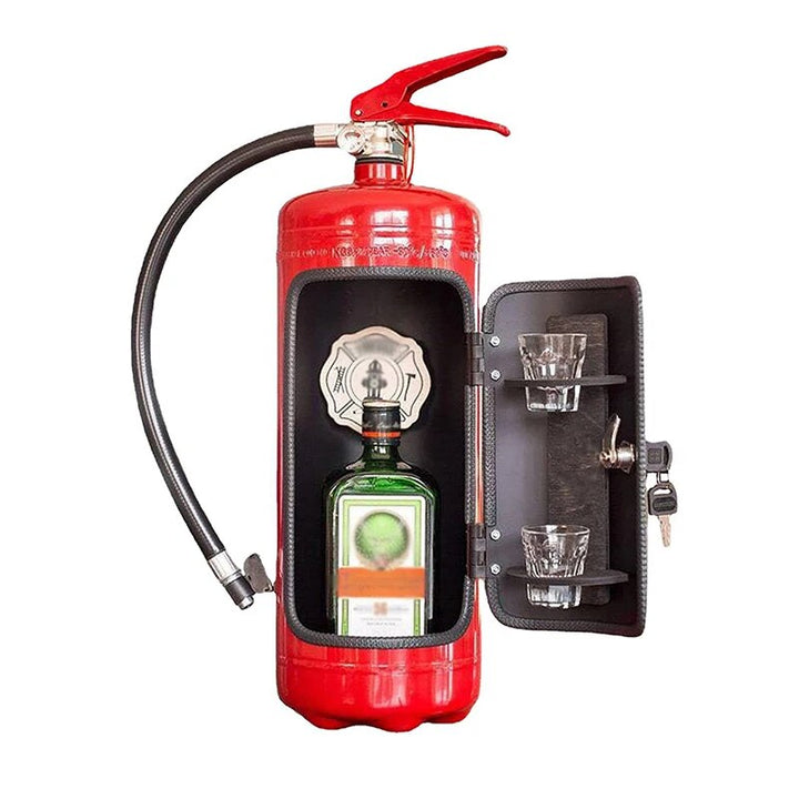 Origineller Flaschenhalter im Feuerlöscher-Design für Wein, Whisky & Champagner. Einzigartige Bar-Deko.