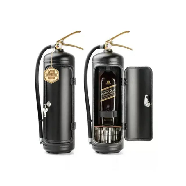 Einzigartige Geschenkidee: Flaschenhalter im originellen Feuerlöscher-Design für Whisky & Weinliebhaber.
