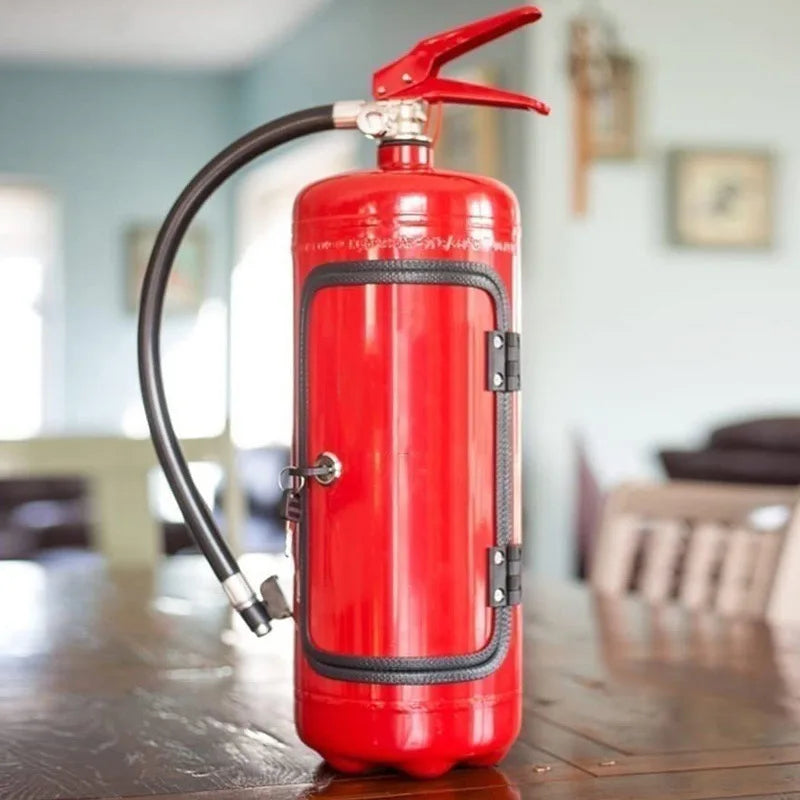 Stilvoller Weinflaschenhalter im Feuerlöscher-Design. Originelle Getränkeaufbewahrung für zu Hause.