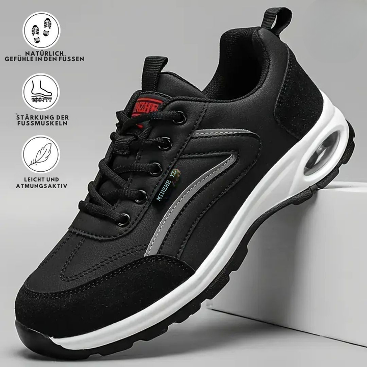 Moderne orthopädische Herrenschuhe, schmerzfrei, kombinieren Stil, Komfort und Unterstützung für Fußgesundheit.