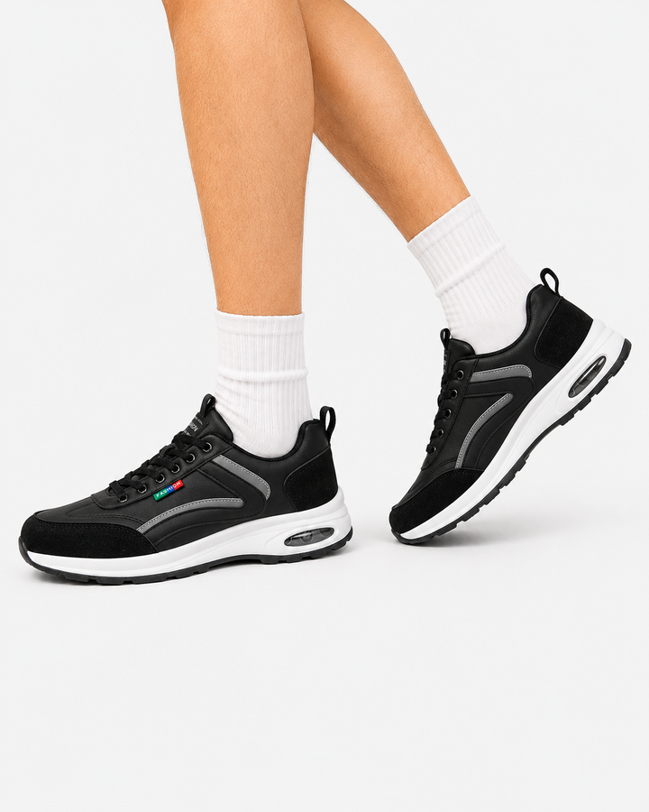 Schwarze orthopädische Komfortschuhe für Herren, schmerzfrei, unterstützen die Fußgesundheit und den Alltagskomfort.