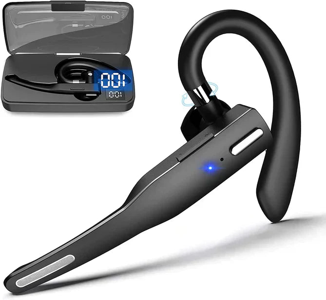 Comfortabele RoadMic Pro Bluetooth headset gedragen door een persoon; ideaal voor handsfree bellen.