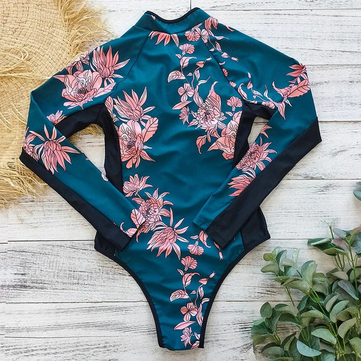 Sportlicher Damen Badeanzug, Einteiler, Langarm, Reißverschluss, ideal für Schwimmen, Surfen & UV-Schutz.