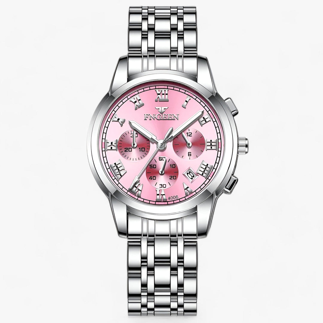 Luxus Titan Damenuhr Clémence, ideales Geschenk für Frauen. Elegante Armbanduhr in Silber-Gold.