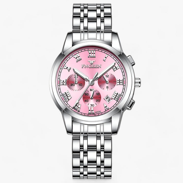 Luxus Titan Damenuhr Clémence, ideales Geschenk für Frauen. Elegante Armbanduhr in Silber-Gold.