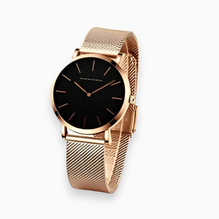 Luxuriöse Damen Titan Armbanduhr Elara in Gold, zeitloses Design als vielseitiges Accessoire für Frauen.