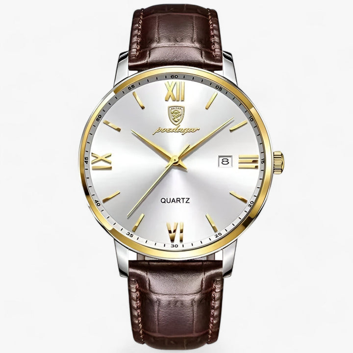 Elegante Herren-Luxus-Armbanduhr 'Adrien' mit hochwertigem Lederarmband, präzisem Quarzwerk und klassischem Zifferblatt.