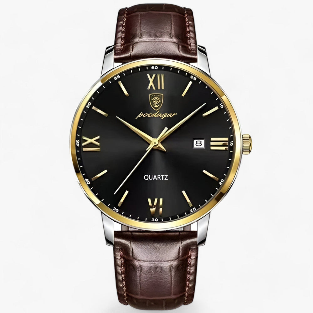 Stilvolle Business-Herrenuhr 'Adrien' mit schwarzem Lederband, ideal für Männer, die Eleganz und Qualität schätzen.