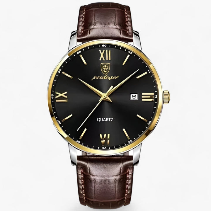 Stilvolle Business-Herrenuhr 'Adrien' mit schwarzem Lederband, ideal für Männer, die Eleganz und Qualität schätzen.