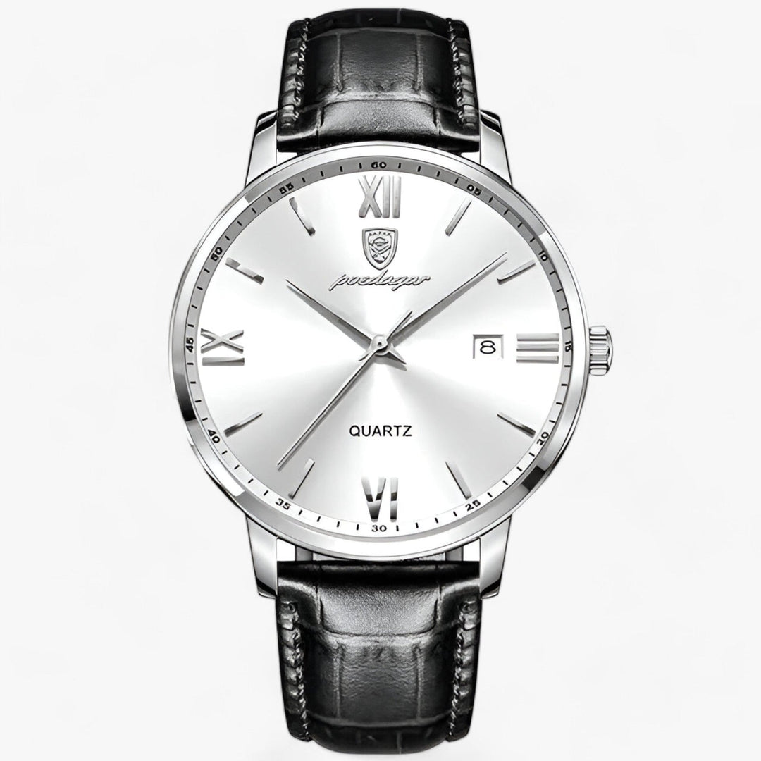 Hochwertiges Geschenk für Männer: Luxusuhr 'Adrien' mit elegantem Lederarmband, Quarzwerk und kratzfestem Glas.