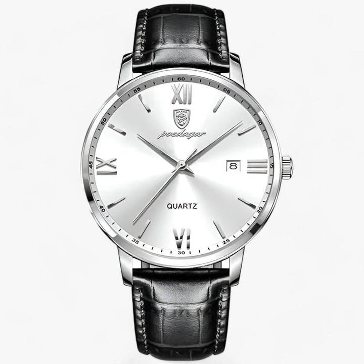 Hochwertiges Geschenk für Männer: Luxusuhr 'Adrien' mit elegantem Lederarmband, Quarzwerk und kratzfestem Glas.
