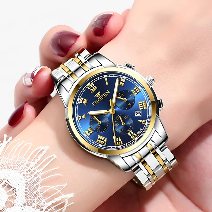Luxus Titan Damenuhr "Clémence" in elegantem Silber, Quarzwerk, wasserdicht.
