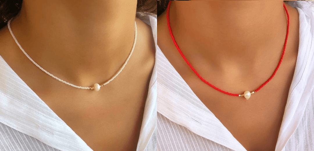 Zwei Perlenketten im Set für Damen (1+1 Angebot), aus Süßwasserperlen, klassisch & elegant.