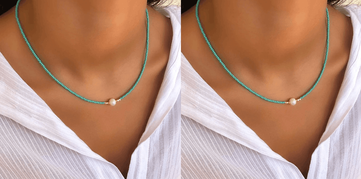 Moderne Damen Halskette mit echten Süßwasserperlen, ein vielseitiges Schmuckstück für jeden Look.