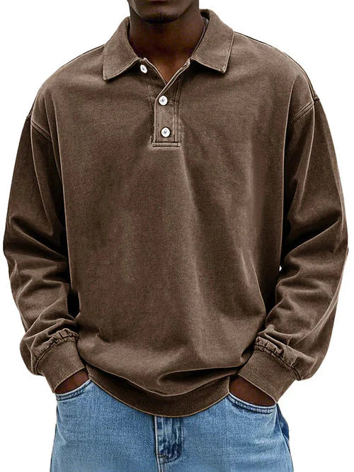 Freizeit Polo-Sweatshirt für Herren, mit langen Ärmeln. Lässig-elegantes Oberteil für Herbsttage.