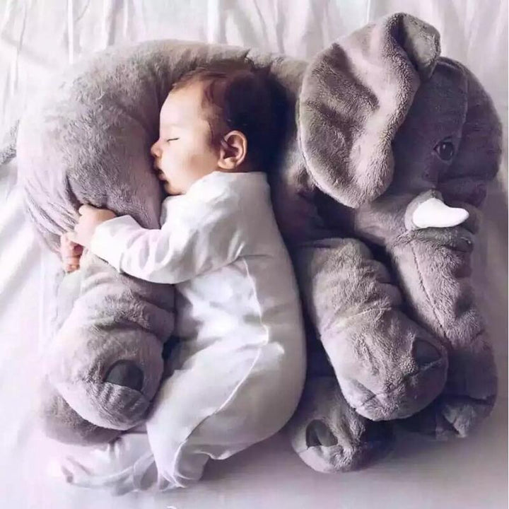 Weiches graues Plüsch Elefanten Kuschelkissen für Baby & Kinderzimmer, ideal zum Kuscheln und Spielen.