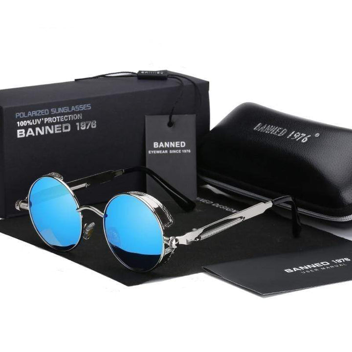 Polarisierte runde Herren Steampunk Sonnenbrille mit UV-Schutz; perfektes Retro-Modeaccessoire für den Sommer.