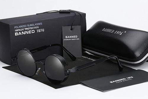 Retro Punk Herren Sonnenbrille, rund und polarisiert, ideal für Festivals & Sommerlooks. Steampunk-Design.