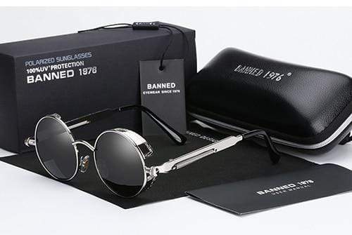 Modische runde Steampunk Sonnenbrille für Herren, polarisiert und mit UV400-Schutz. Einzigartiger Retro-Stil.