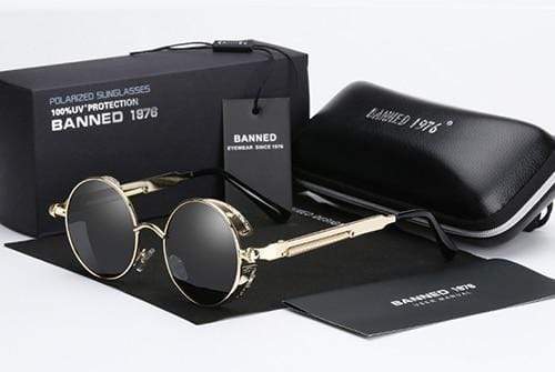 Herren Steampunk Sonnenbrille, polarisiert und rund, bietet optimalen UV-Schutz; stylisches Sommer-Accessoire.