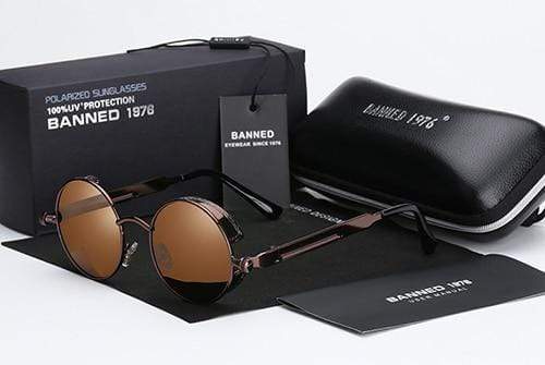 Runde Retro Herren Sonnenbrille im Steampunk-Stil, polarisierte Gläser für klare Sicht und UV-Schutz.