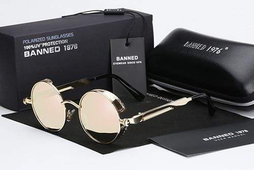 Cooles Retro-Accessoire: Polarisierte runde Steampunk Sonnenbrille für Herren; schützt Augen im Sommer.