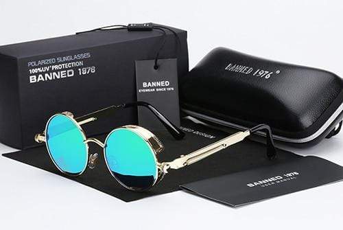 Einzigartige Steampunk Herrensonnenbrille, rund & polarisiert. Perfekt für den Sommer, mit UV-Schutz im Punk-Stil.