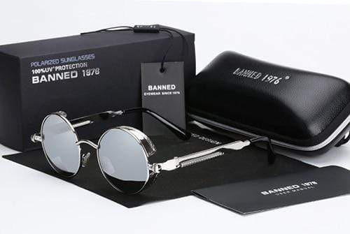 Stylische Herrenbrille: Polarisierte runde Steampunk Sonnenbrille mit UV-Schutz für sonnige Tage. Retro-Look.