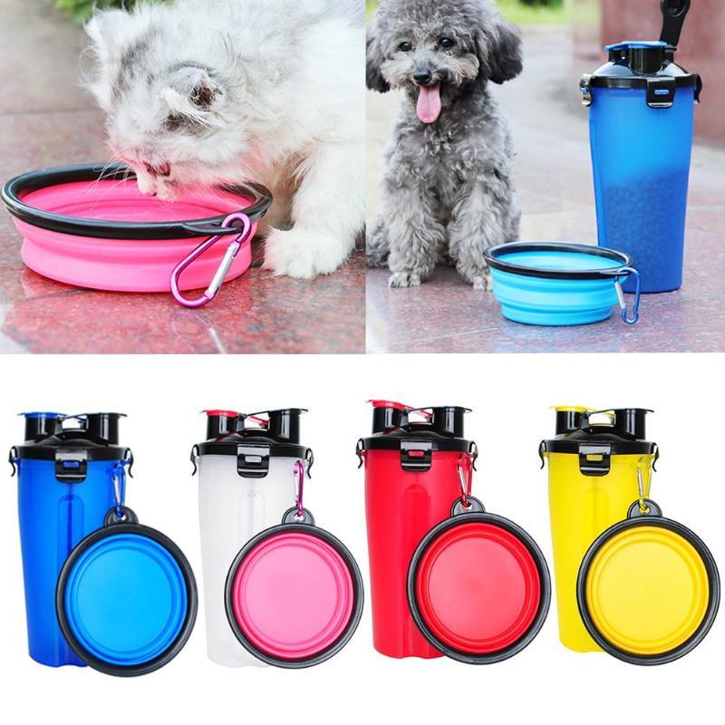 Kompakter 2-in-1 Reisebecher PawBuddy™ mit separaten Kammern für Futter & Wasser, leicht zu transportieren.