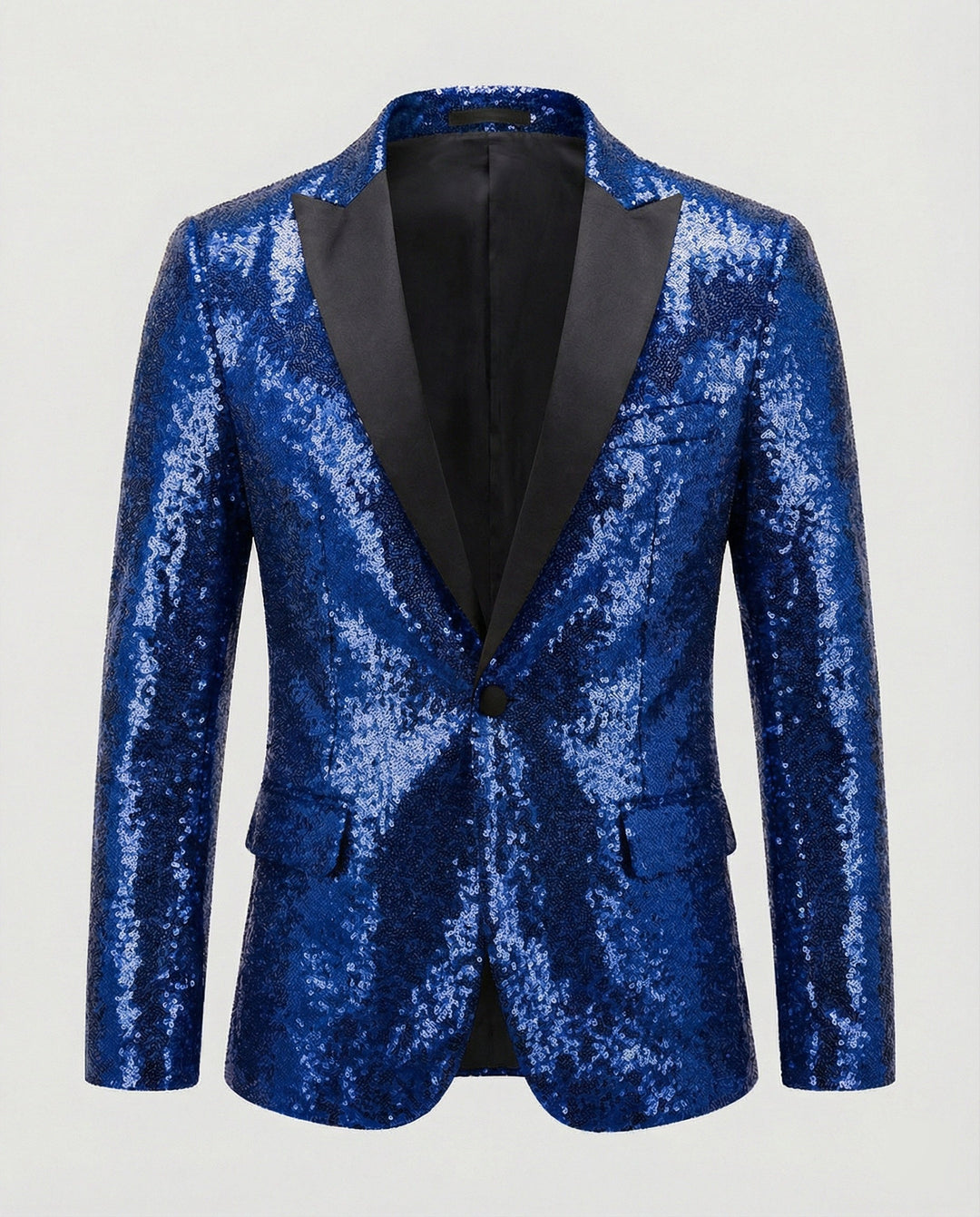Trendiger blauer Herren Pailletten Blazer. Ein glänzendes Sakko für Hochzeiten, Partys & besondere Auftritte.