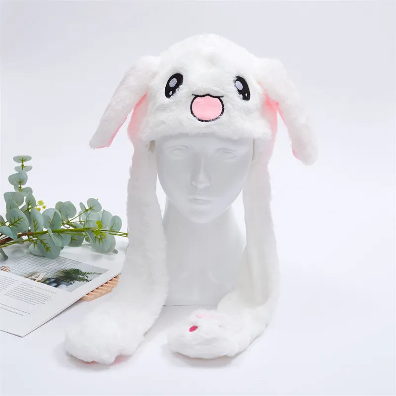 Kawaii Hasenmütze mit drückbaren, wackelnden Ohren, süß für Kinder, Teenager & Erwachsene.