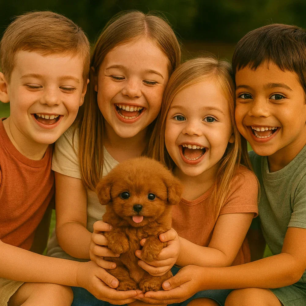 Realistischer interaktiver Plüschwelpe mit Bewegungen und Geräuschen; ideales Stofftier für Kinder.