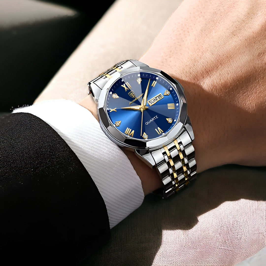 Premium Herren-Automatikuhr mit Saphirglas, Lederarmband & rautenförmigem Zifferblatt. Luxuriöse Armbanduhr.
