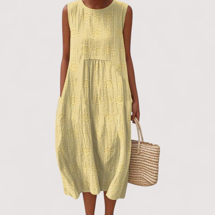 Vielseitiges ärmelloses Blumenkleid für Damen, locker, leicht und ideal für Freizeitaktivitäten und den Sommer.