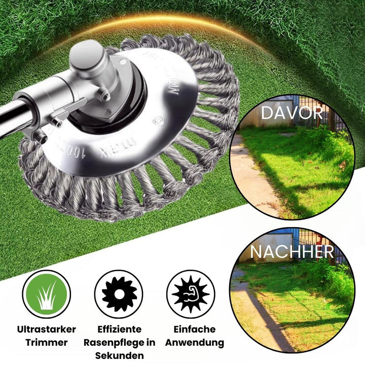 Robuster Rasentrimmerkopf für effiziente Unkrautentfernung. Universal-Trimmeraufsatz für schnelle Gartenpflege.